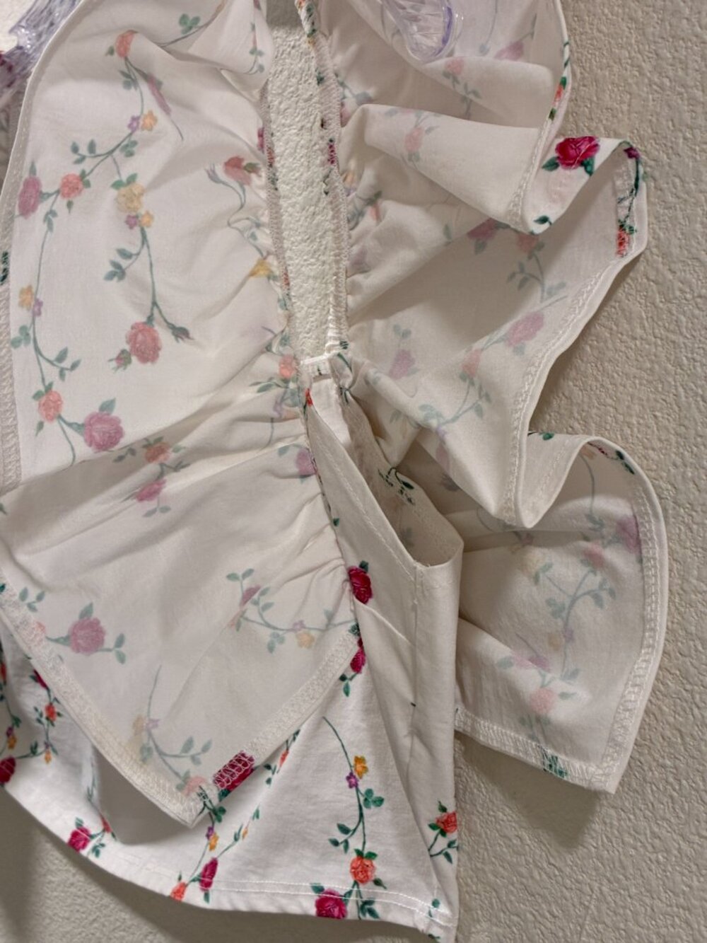 ZARA Crop Top White/Red/Yellow Floral Off Shoulder Flutter Sleeve Women L - Picture 5 of 9